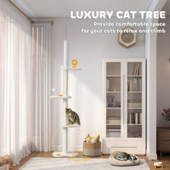 88.5"-100.5" Floor to Ceiling Cat Tree, Cat Tower with Scratching Posts, Cloud Shaped Platforms, Dangling Balls, Cream