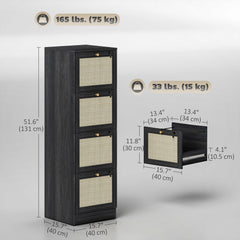 2 Drawer Filing Cabinet with Lock, Boho File Cabinet for A4 Letter Size Files with Decorative Rattan Accents, Oak