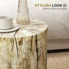 17" Tall Tree Stump End Table, Concrete Sofa Side Table for Indoor and Outdoor Use, Garden Stool, Natural