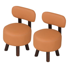 Small Footrest Stools Set of 2 Round Ottoman with Backrest-Orange