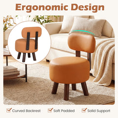Small Footrest Stools Set of 2 Round Ottoman with Backrest-Orange