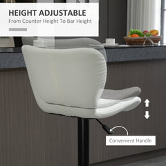 Bar Stools Set of 2 Adjustable Height Swivel Bar Chairs in PU Leather with Backrest & Footrest, White