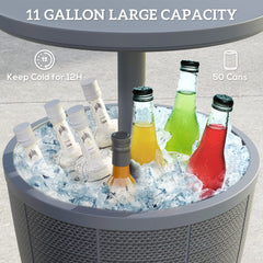 11 Gallon Patio Cooler Side Table, Outdoor Cooler Bar Table with Height Adjustable Top, Drainage Plug, Grey