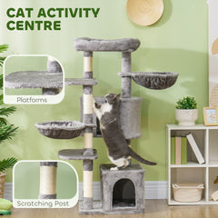 52.5" Cat Tree Tower with Scratching Posts, Cat Condos, Bed, Platforms, Hammocks, for Indoor Cats, Dark Grey