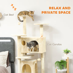54" Cat Tree, Multi-Level Cat Tower with Scratching Posts, Cat Condos, Bed, Platforms, Ramp, Toy Ball, Beige