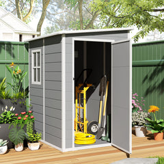 4'x5' Garden Storage Shed, Lean to Shed, Lockable Garden Tool Storage House with Window, Vent, Dark Grey