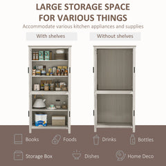 64" Kitchen Pantry Cabinet, Freestanding Storage Cabinet with 4 Doors, 3 Adjustable Shelves, Antique White