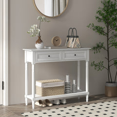 Hallway Console Table, Modern Entryway Table with 2 Drawers, Storage Shelf, Turned Legs for Living Room, Bedroom, Black