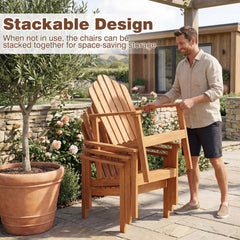 3 Piece Stackable Acacia Wood Adirondack Chair Set with Side Table, Natural