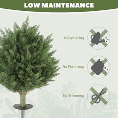 24" Artificial Cypress Trees with Ground Stake, Set of 2 Artificial Plants for Indoor & Outdoor, UV Resistant, Green