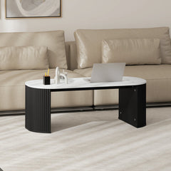 Coffee Table, Modern Marble-Effect Living Room Table with Round Corners and Thicken Legs, Black