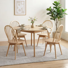 Set of 2 Swivel Windsor Dining Chairs with Spindle Back, Natural Rubber Wood