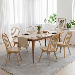 Set of 2 Swivel Windsor Dining Chairs with Spindle Back, Natural Rubber Wood