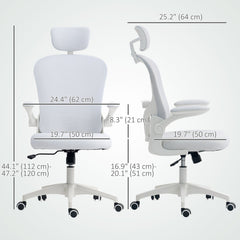 Office Chair, Mesh Computer Desk Chair with Adjustable Headrest, 4D Lumbar Support, Flip-up Arm, Grey