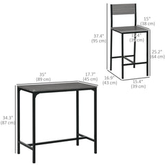 Industrial Bar Table Set Counter Height 3 Piece and 2 High Back Stools Set Dining Table Set Natural Wood