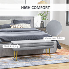 39" Storage Ottoman, Velvet End of Bed Bench with Steel Legs, Foot Stool with Storage for Bedroom, Living Room, Beige