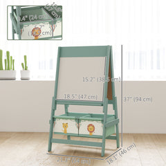 Art Easel for Kids, Double-Sided Whiteboard & Chalkboard with Paper Roll, 2 Storage Boxes, Gift for Boys, Girls, Green