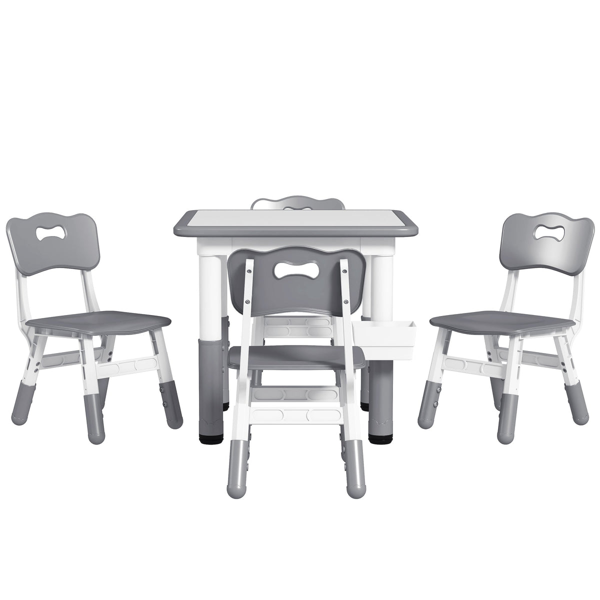 5 Pieces Toddler Table and Chair Set, Height Adjustable Activity Table and Chair Set for Nursery Classroom, Grey