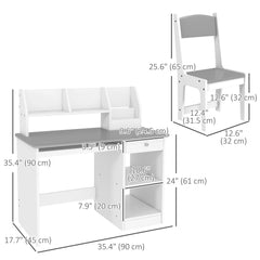 Kids Desk and Chair Set for 5-8 Year Old with Storage, Study Table and Chair for Children, Grey