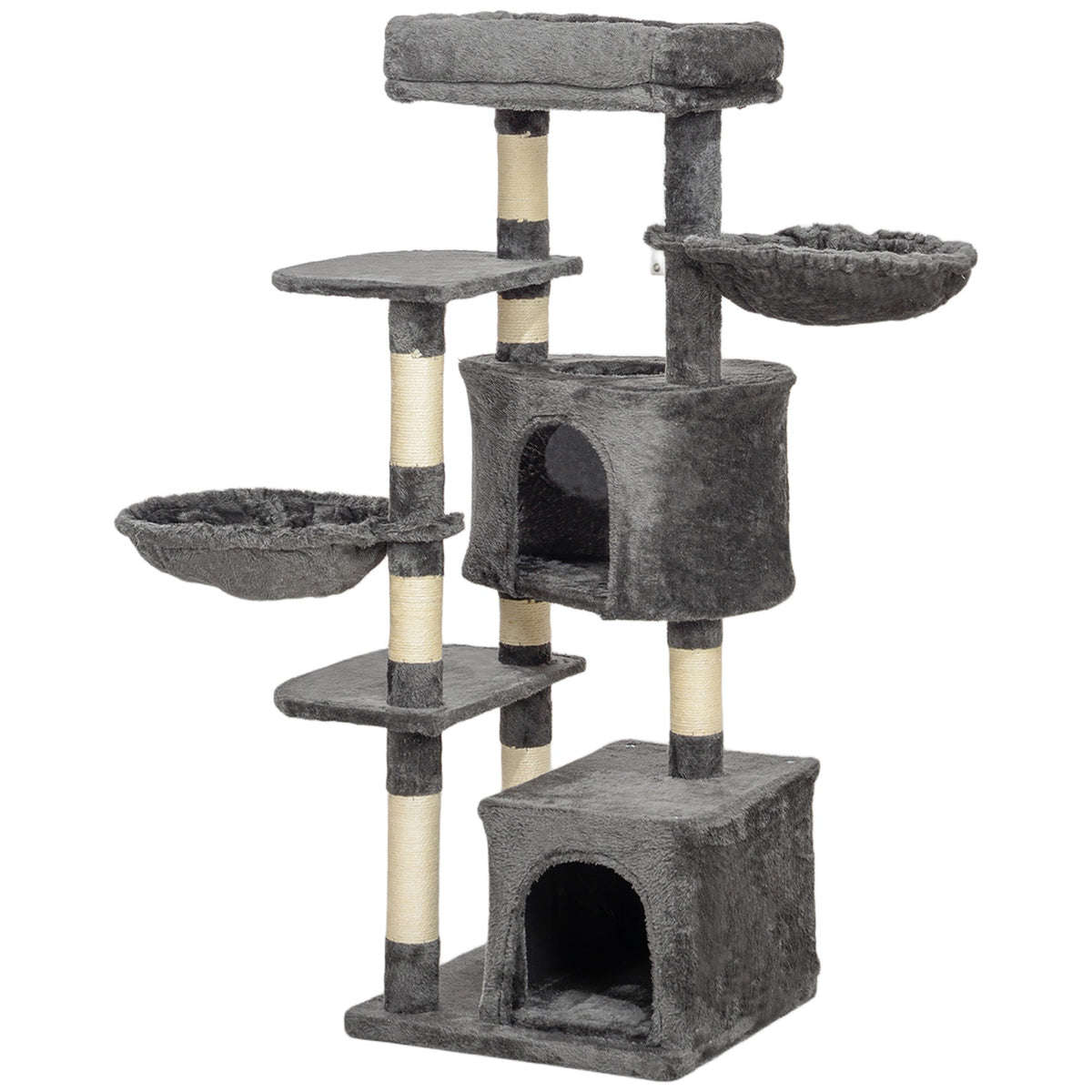 52.5" Cat Tree Tower with Scratching Posts, Cat Condos, Bed, Platforms, Hammocks, for Indoor Cats, Dark Grey