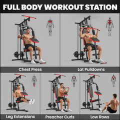 Home Gym Equipment, Multifunctional Weight Machine with Pulley System for Full Body Strength Training, Black