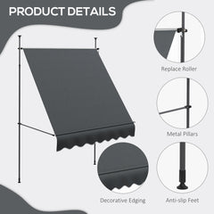 6.5' x 4' Manual Retractable Awning, Non-Screw Freestanding Patio Awning, UV Resistant, for Window or Door, Dark Grey