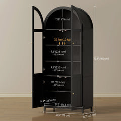 Arched Kitchen Pantry Cabinet, 71" Tall Farmhouse Kitchen Storage Cabinet with Acrylic Glass Doors, Oak