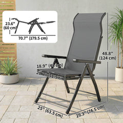 Folding Patio Chairs Set of 2, 5-Position Outdoor Lounge Chairs with High Back, Retractable Footrest, Black