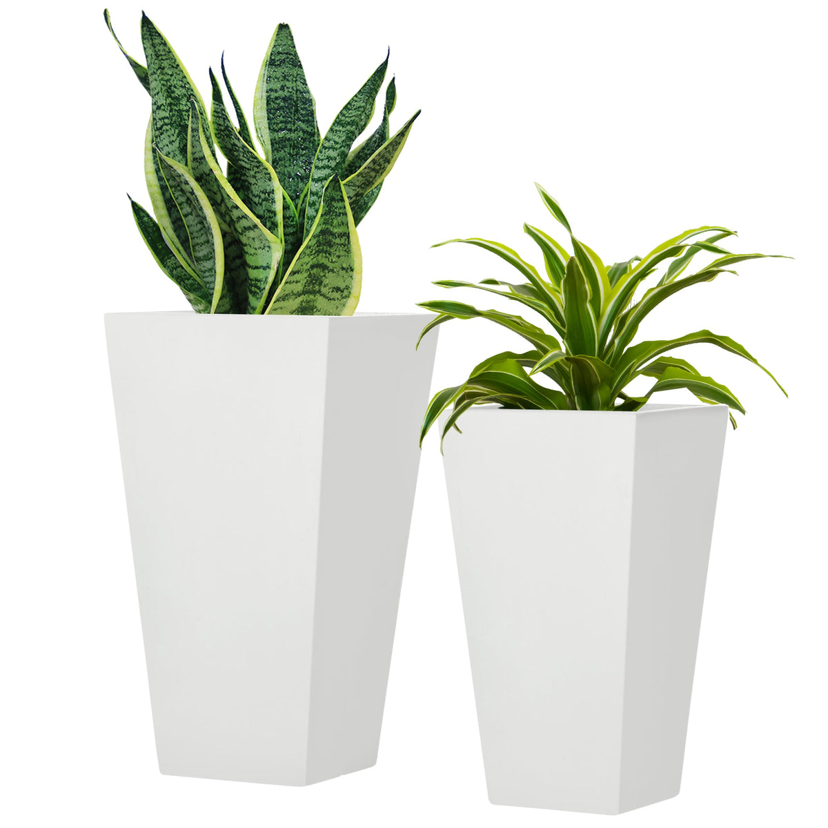 Set of 2 Tall Planters with Drainage Holes, 22" / 18" Outdoor Flower Pots for Patio, Yard, Garden, Black