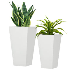 Set of 2 Tall Planters with Drainage Holes, 22" / 18" Outdoor Flower Pots for Patio, Yard, Garden, Black