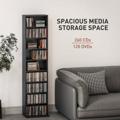 Media Storage Cabinet, 9-Tier Tall Narrow DVD Shelf with 6 Adjustable Shelves, Black