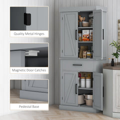 72" Kitchen Storage Cabinet, Farmhouse Kitchen Pantry Cabinet with 4 Barn Doors, Drawer, Adjustable Shelves, Black