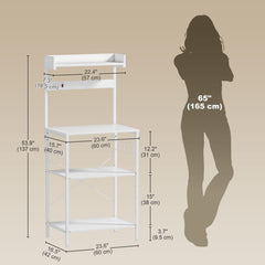 Kitchen Baker's Rack with Power Outlet, Coffee Bar Station with Adjustable Shelves and Hooks, Distressed Grey