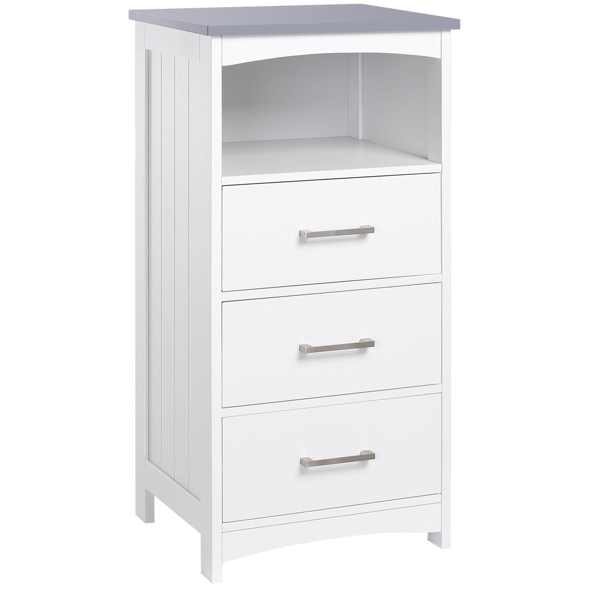 Small Bathroom Storage Cabinet, Floor Cabinet with 3 Drawers and Open Component, Narrow Bathroom Cabinet, White