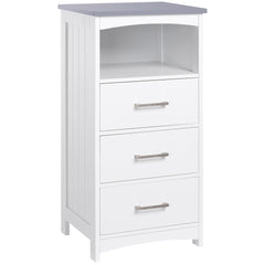 Small Bathroom Storage Cabinet, Floor Cabinet with 3 Drawers and Open Component, Narrow Bathroom Cabinet, White