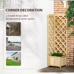 Raised Garden Bed Wood Planter with Trellis for Vine Climbing, 16" x 16" x 57", Brown