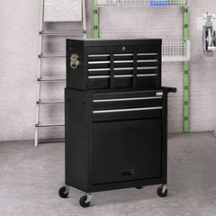 6-Drawer Tool Chest Set with 4 Wheels, Lockable Rolling Tool Box and Storage Cabinet for Garage Factory Workshop, Black