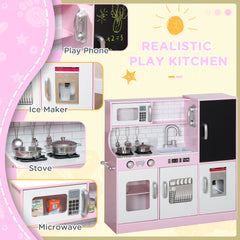 Play Kitchen for Kids, Kids Kitchen Playset w/ Chalkboard, Ice Maker, Play Phone, Sink, Microwave