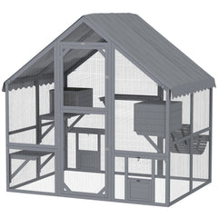 Large Catio Outdoor with Waterproof Cover, 2 Resting Boxes, 4 Platforms, Bridge, for 2-4 Kittens, Grey