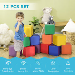 12 Piece Soft Play Blocks Soft Foam Toy Building And Stacking Blocks - Multicolours