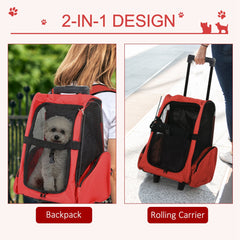 2-IN-1 Pet Luggage Box Backpack Carrier Cats Dogs w/ Handle, Rolling Wheel Grey