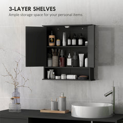Medicine Cabinet, Wall-Mounted Bathroom Mirror Cabinet with Double Doors, Open Shelf, and Adjustable Shelf, Modern Bathroom Wall Cabinet, White