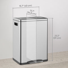 2x5.3 gal (2x20 L) Garbage Bin, Stainless Steel Garbage Can with Soft-Close Lid and Removable Inner Buckets, Black