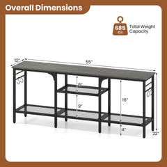 TV Stand for TVs up to 65 Inch with 3-Tier Open Shelves and 4 Hooks-Oak & Black