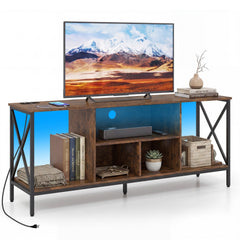 TV Stand with LED Lights for 65 Inch TV Entertainment Center with Power Outlets-Brown