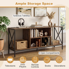 TV Stand with LED Lights for 65 Inch TV Entertainment Center with Power Outlets-Brown