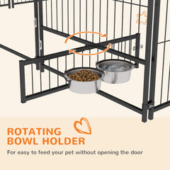 4.6' x 4.6' x 5' Outdoor Dog Kennel with Canopy, Rotating Bowls, Coffee