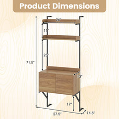 Tall Ladder Shelf with Storage Cabinet Narrow Wall Mounted Ladder Bookcase-Natural