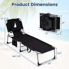 Folding Tanning Chair with 8 Lounging Positions and Face Hole, Black
