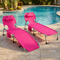 Folding Tanning Chair with Arm Cut Outs for Reading Face Down, Pink
